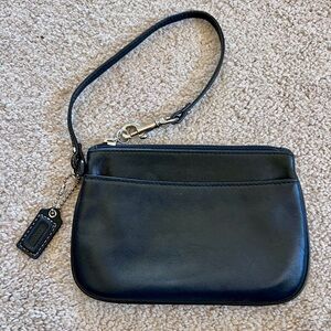 Coach Black Leather Wristlet Pouch with Strap & Hangtag